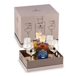 Distilleria Sibona - Box Tray 1bt. Grappa Botti da Rum and 1bt Grappa Botti da Madeira with 4 glasses (2x50cl)