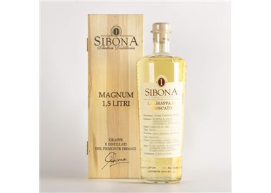 Distilleria Sibona - Geschenkpackung Grappa di Moscato MAGNUM mit Holzkiste 1,5 lt