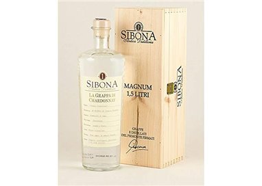 Distilleria Sibona - Gift box Chardonnay Grappa MAGNUM with wooden case 1,5 lt