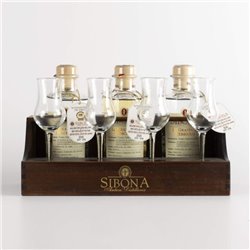 Distilleria Sibona -Sibona Old Tavern Set 3 Grappa Graduate Sibona (3x50cl) with 4 glasses