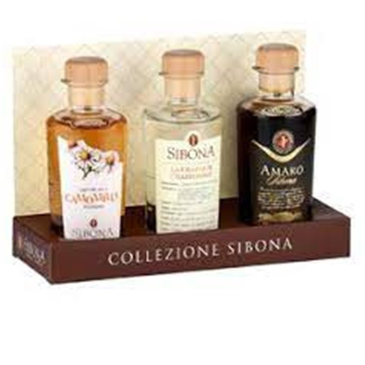 Distilleria Sibona - 3 Grappas, Chardonnay, Amaro, Camomile MINI Size 20 cl. (In elegant case of 3)