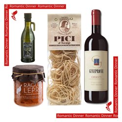 Romantisches Abendessen für 2 Personen - Toskanische Traditionen -  Pici di Toscana  &  Ragù di Lepre &  Chianti DOCG