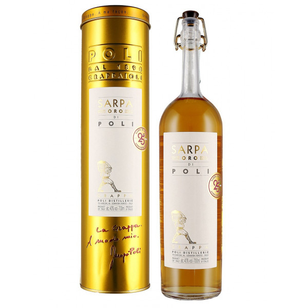Grappa Sarpa Barrique Oro di Poli 40° Distilleria Jacopo Poli con tubo di rame
